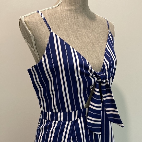 NAVY Blue and White Striped Maxi Romper with Cut-Out Sz Large - Picture 8 of 17